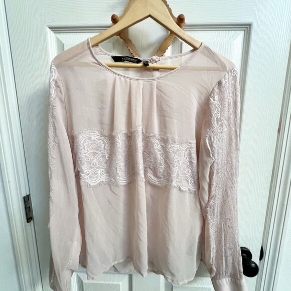 Kardashian KollectionSheer Lace Blouse in Light Pink - Picture 1 of 7